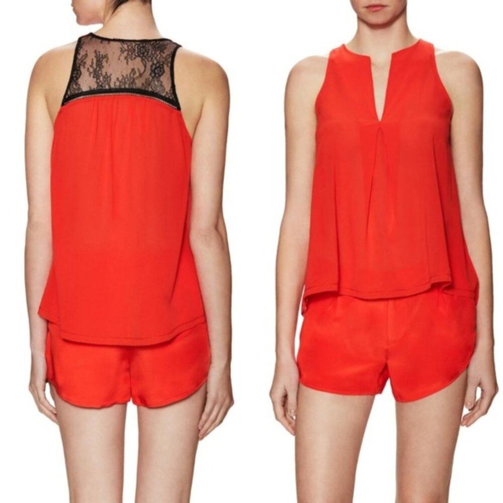 Alice + Olivia Estella Red Black Silk Sleeveless Blouse Top Size Extra Small